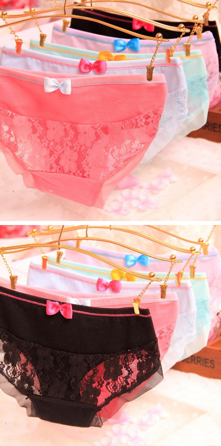 Bow cô gái dễ thương quần lót gợi cảm rỗng đồ lót cotton ren đồ lót nữ tam giác bán buôn quần lót nữ triumph