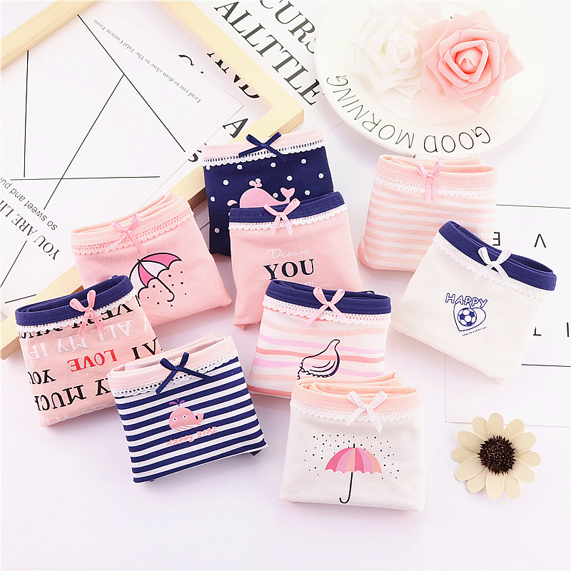 Đồ lót của phụ nữ phụ nữ 100% cotton 裆 bông sinh viên sexy trung eo ren cô gái tóm tắt liền mạch bán buôn