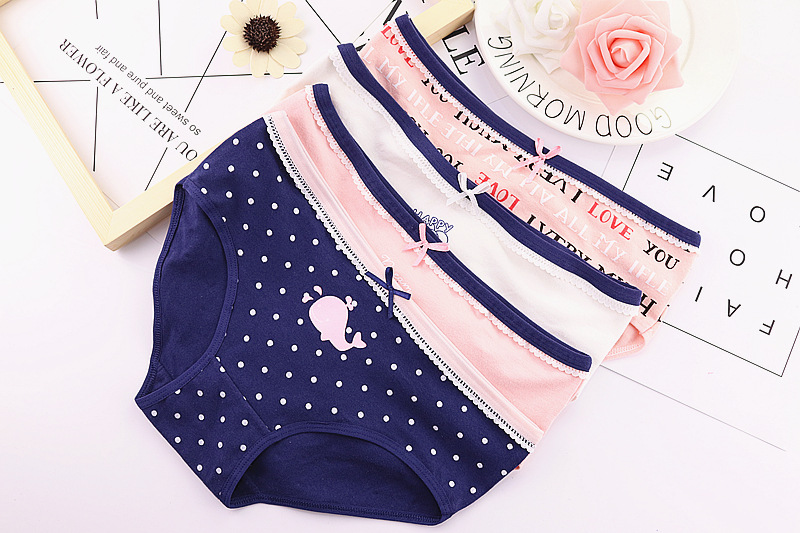 Đồ lót của phụ nữ phụ nữ 100% cotton 裆 bông sinh viên sexy trung eo ren cô gái tóm tắt liền mạch bán buôn