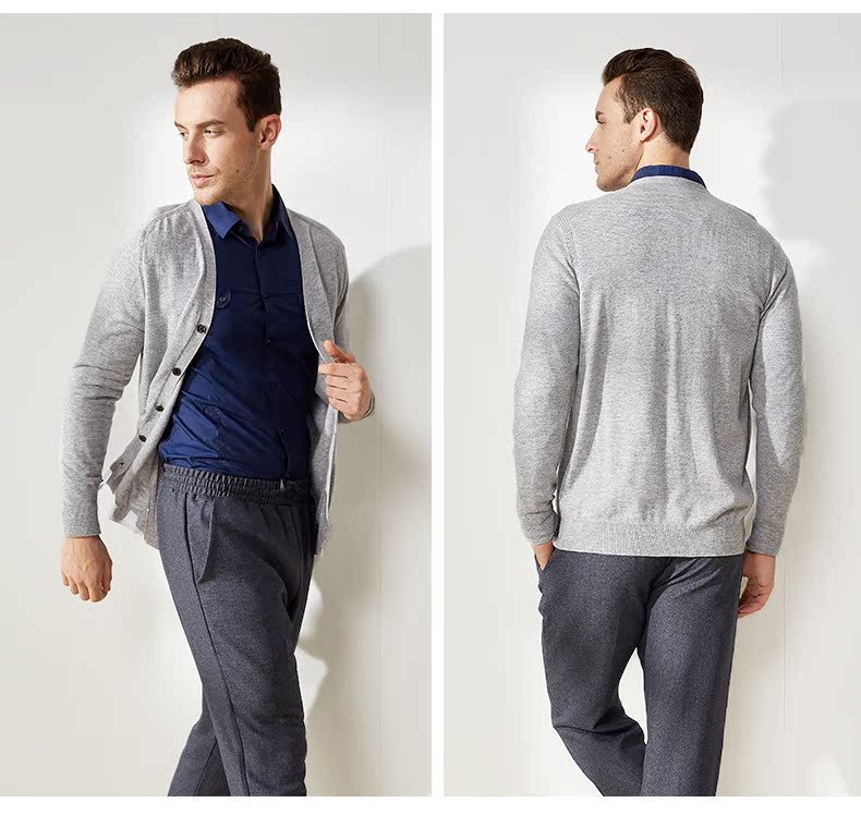 Áo len cashmere cho nam Áo len mùa thu và mùa đông Mới cổ chữ V Slim Solid Màu cashmere đan áo len kinh doanh Áo khoác giản dị - Áo len Cashmere áo khoác jean nam