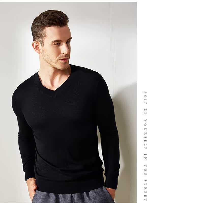 Áo len cashmere nam cashmere 2017 thu đông mới đơn giản cổ chữ V tinh khiết cashmere chạm đáy áo len ấm áp đầu - Áo len Cashmere áo sơ mi nam trung niên