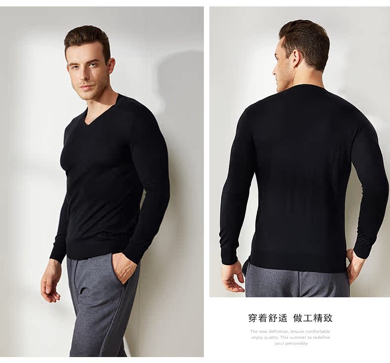 Áo len cashmere nam cashmere 2017 thu đông mới đơn giản cổ chữ V tinh khiết cashmere chạm đáy áo len ấm áp đầu - Áo len Cashmere áo sơ mi nam trung niên