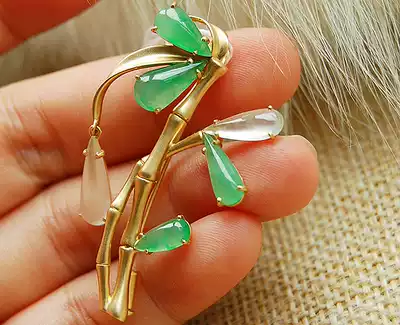 9841 new design elegant rain rain bamboo ◎ 18K gold natural jade pendant brooch dual use ◎send national inspection certificate