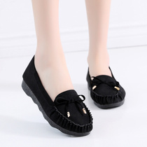 Spring Autumn Old Beijing Cloth Shoes Womens Shoes Flat Bottom Single Shoes Casual Working Shoes A foot pedal Mom shoes Bean Bean Shoes Pregnant Women Shoes