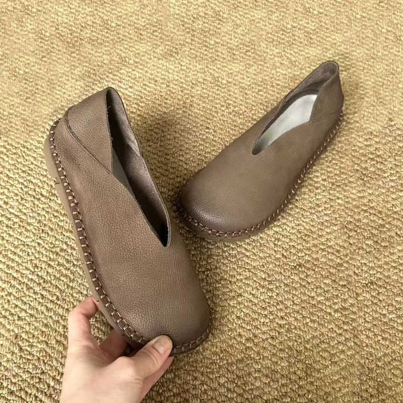 Handmade Casual First-Layer Cowhide Spring Soft-Soled Women's Shoes 2026 New Genuine Leather Single Shoes Two-Wear Flat Lazy Shoes
