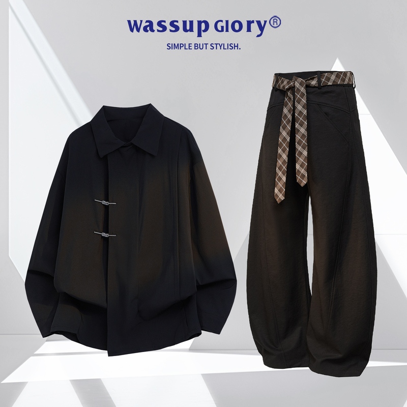 Wassup Glory New Chinese Style Shirt Set for Men, Autumn Retro Cool and High-End Shirt Set Wassup Glory New Chinese Style Shirt Set for Men, Autumn Retro Cool and High-End Shirt Set