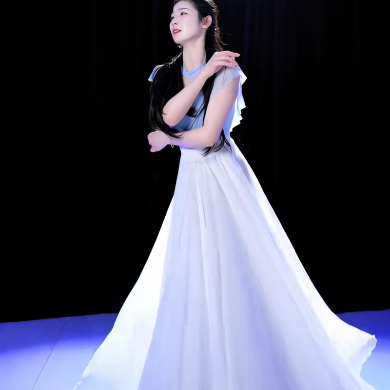 900-Degree Dreamy Double-Layer Tencel Large-Swing Skirt Dance Costume, Chinese Dance, Elegant and Ethereal Performance Long Skirt, Art Exam Practice