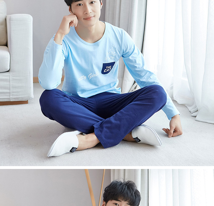 Đồ ngủ thanh thiếu niên ở Nam Cực nam trẻ em học sinh trung học cơ sở 12-15 tuổi cotton dài tay mùa xuân và bộ đồ phục vụ mùa thu đồ bộ mặc nhà bằng vải thun