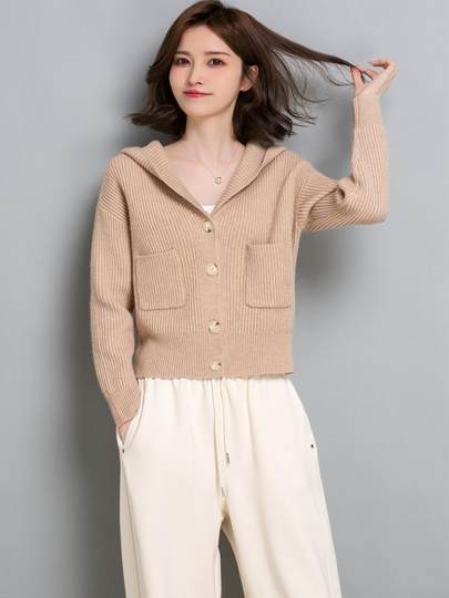 2025秋季新款连帽针织衫女毛衣开衫外套小个子短款宽松休闲卫衣潮