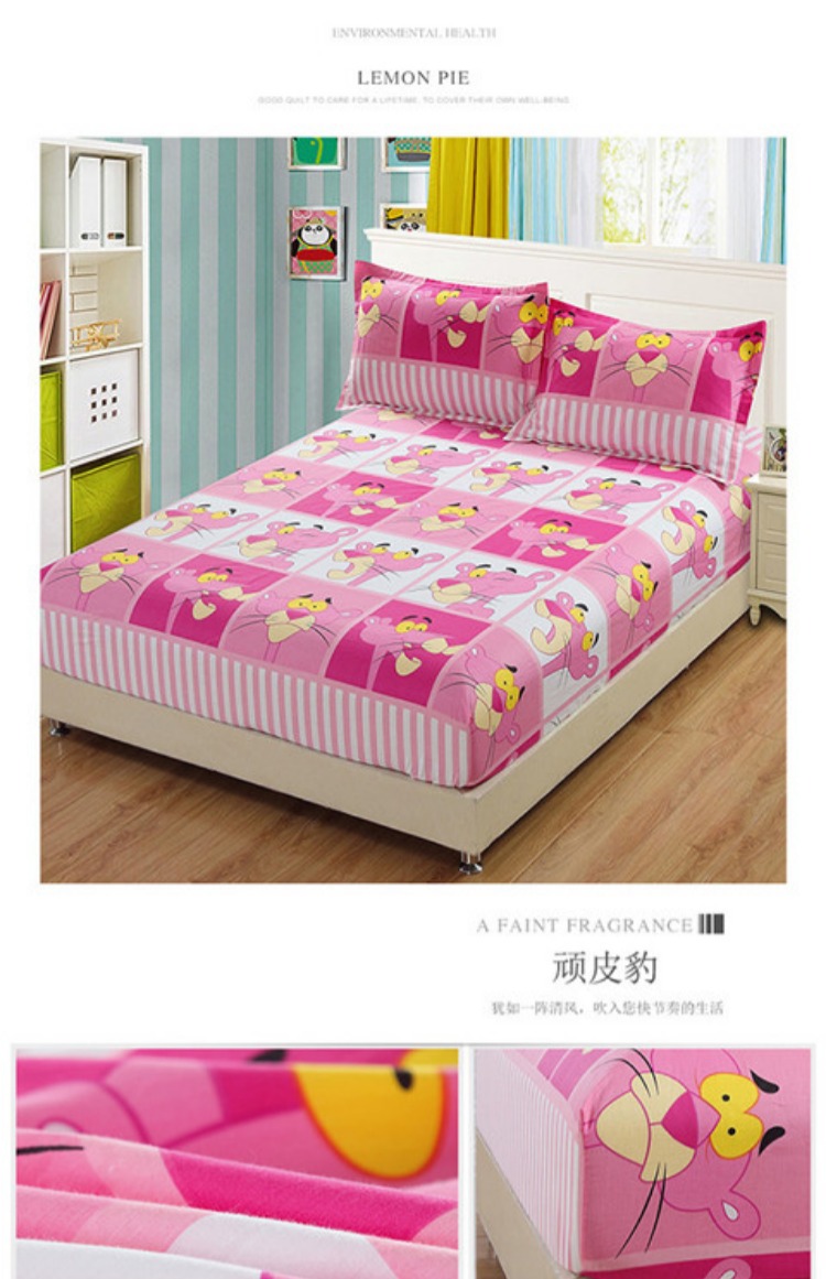 Giường da báo màu hồng Bộ chăn ga gối cotton đơn 1.8 / 1.5 / 1.2 mét Nệm Simmons Trải giường bằng vải bông 	ga giường bo chun