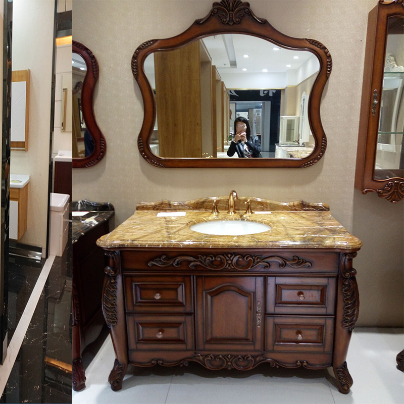 Antique European-style bathroom cabinet Oak bathroom cabinet American solid wood toilet washstand wash basin cabinet combination