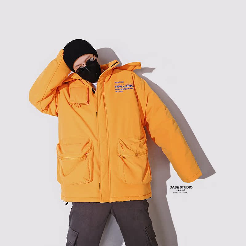Áo khoác mùa đông 2018 quốc triều quần áo cotton đường phố cao cấp nhiều túi hip-hop vài chiếc mũ trùm đầu nam và nữ lỏng lẻo áo khoác nam trung niên