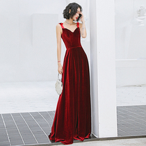 Velvet Evening Dress Womens Banquet 2020 New Temperament Maiden Wine Toast Bride Engagement Dress