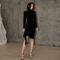 Black velvet dress womens party short temperament celebrity birthday party party dress slim slim