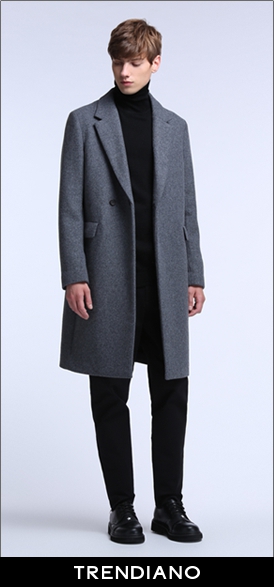 TRENDIANO quần áo mùa thu nam mới Anh màu rắn dài phần len dày áo khoác lông nam 3JC334580P áo jacket nam