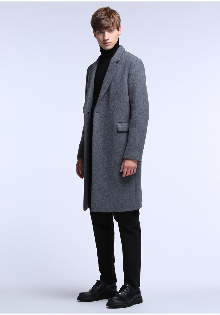 TRENDIANO quần áo mùa thu nam mới Anh màu rắn dài phần len dày áo khoác lông nam 3JC334580P áo jacket nam