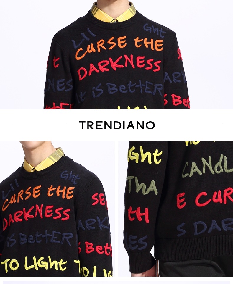 TRENDIANO Quần áo nam mùa xuân Tide Cotton Letter Vòng cổ dài tay áo thun Áo len 3GC1037260 - Kéo qua quần kaki nam