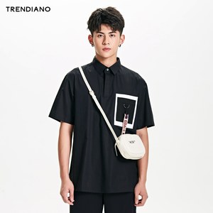 TRENDIANO男装秋装纯棉中长款宽松短袖套头短袖衬衫男3GC3016370