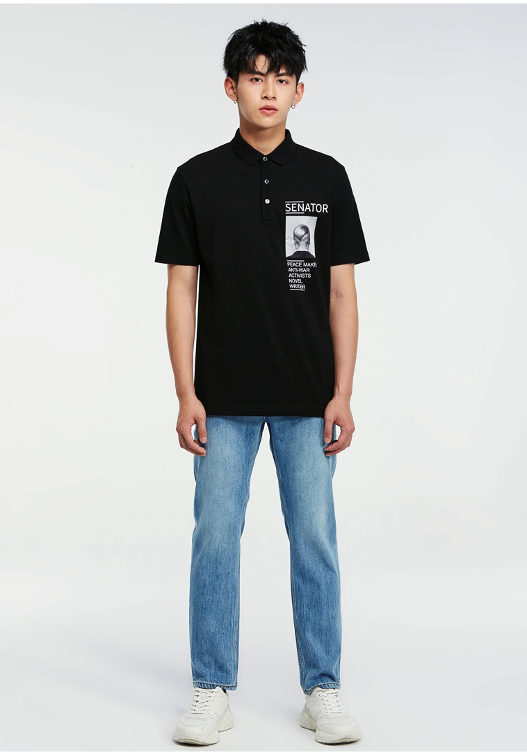 TRENDIANO mới 2018 nam áo polo mùa hè cotton in chữ lỏng tay áo ngắn 3GC202795P áo polo
