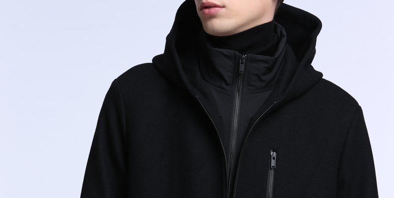 TRENDIANO quần áo mùa thu nam mới dài trùm đầu giả hai mảnh với áo khoác len 3JC334557P áo khoác nam trung niên
