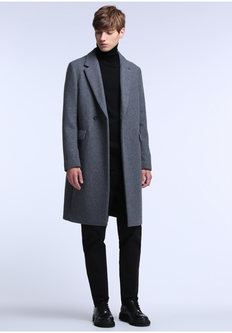 TRENDIANO quần áo mùa thu nam mới Anh màu rắn dài phần len dày áo khoác lông nam 3JC334580P áo jacket nam