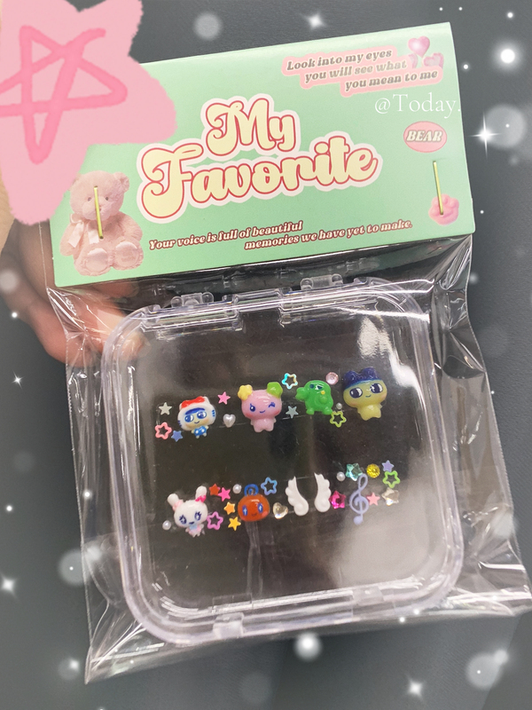 Tamagotchi Nail Art Accessories Material Pack, Cute Cartoon Decorations, Niche Wearable Nails