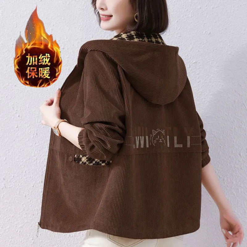 Autumn and Winter 2026 New Corduroy Jacket for Middle-Aged and Elderly Women, Loose Fit, Slimming, Fleece-Lined, Warm Top for Mothers