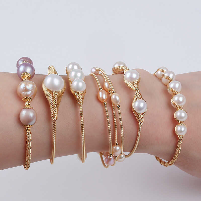 Natural Freshwater Pearl Bracelet, Adjustable Bracelet, Retro and Versatile, 14K Gold-Plated, Hand-Woven Pearl Bracelet