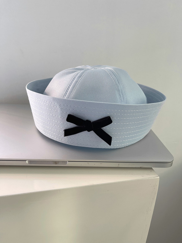 Japanese-Style Cute Bow Baby Sailor Hat with Brim, Korean Version Versatile Large Head Circumference Bucket Hat, Navy Hat Japanese-Style Cute Bow Baby Sailor Hat with Brim, Korean Version Versatile Large Head Circumference Bucket Hat, Navy Hat
