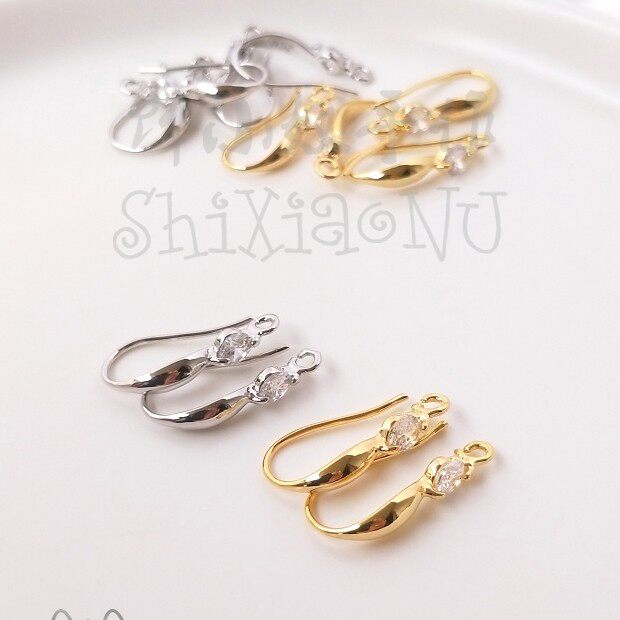 Color-preserving 14K light gold 18 K zircon ear hook large drill ear ring with hanging diy manual made mesh ear accessories