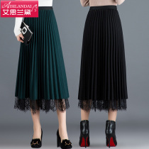 Two-sided mesh skirt women spring and autumn 2021 new long A- line dress slim pleated skirt high waist dress