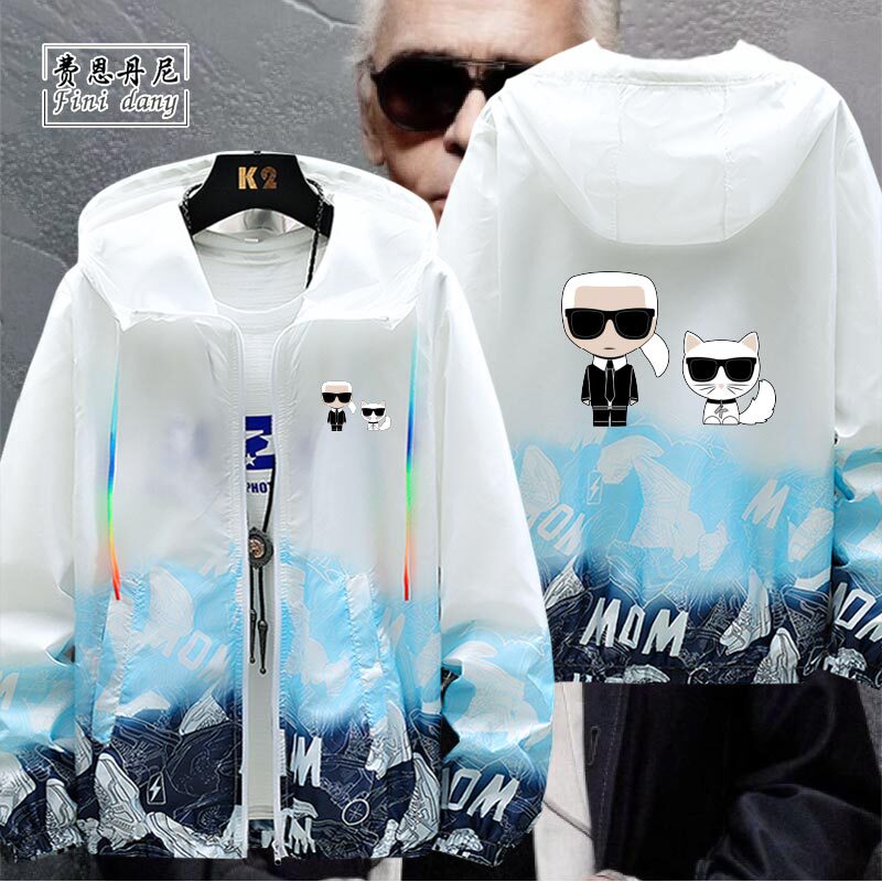 Karl Lagerfeld Lao Fu Ye Sunglasses Cat Head Print Hooded Sun Protection Jacket Men's Loose-Fit Summer Clothing Karl Lagerfeld Lao Fu Ye Sunglasses Cat Head Print Hooded Sun Protection Jacket Men's Loose-Fit Summer Clothing