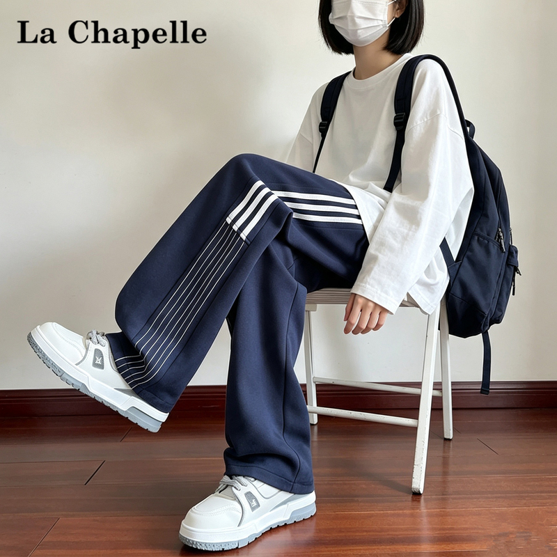 La Chapelle Navy Blue Casual Sweatpants for Female Middle and High School Students, New Autumn Style, Loose Fit, Slimming Straight-Leg Joggers, Trendy