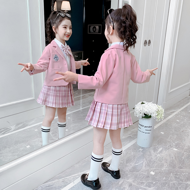 Girl Jacket Spring Autumn 2021 New Foreign Pie Net Red Little Girl Children Trendy Small Suit Short of Autumn Costume Jacket
