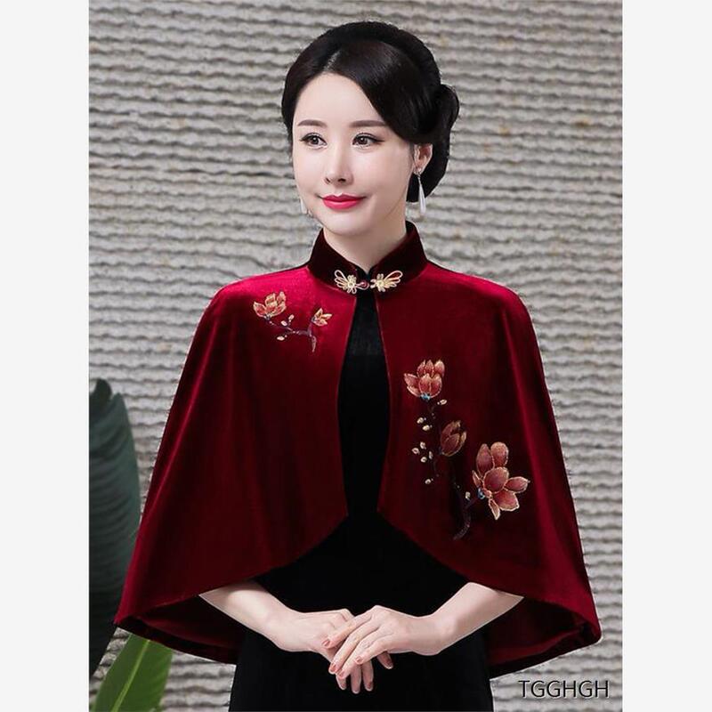 Red Shawl for Wedding Mother, High-End Noble Cheongsam Outerwear, Wedding Toast Dress, Autumn and Winter Cape