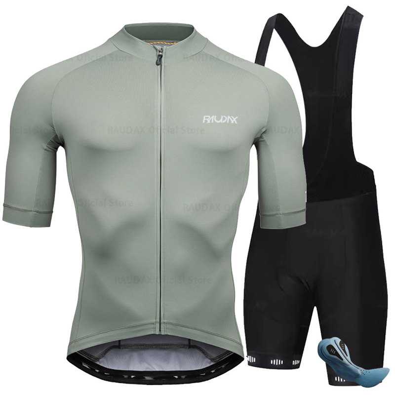 Raudax Summer Milk Silk Short-Sleeved Cycling Jersey Road Bicycle Double Arrow Suspender Shorts Cycling Suit for Men