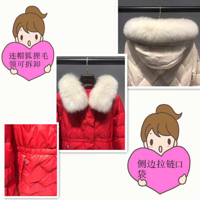 Hàng mới châu Âu 2019 mùa đông vịt trắng xuống cổ áo lông cáo phiên bản Hàn Quốc thắt lưng mỏng xuống áo khoác nữ - Xuống áo khoác
