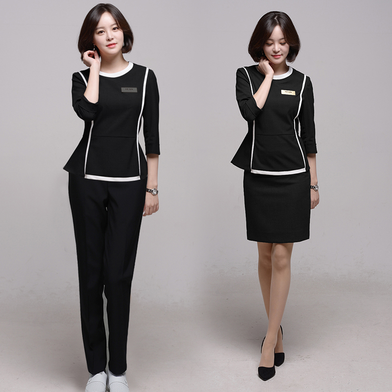 Korean beauty salon beautician work clothes suit pants skirt seven-point sleeve embroidery Manicurist technician clothes Women's summer short sleeve