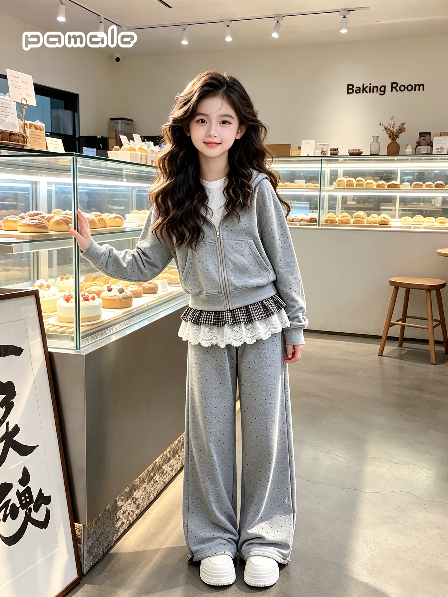 女童春秋装上衣套装2026新款女大童时尚波点外套休闲阔腿裤两件套 — 5
