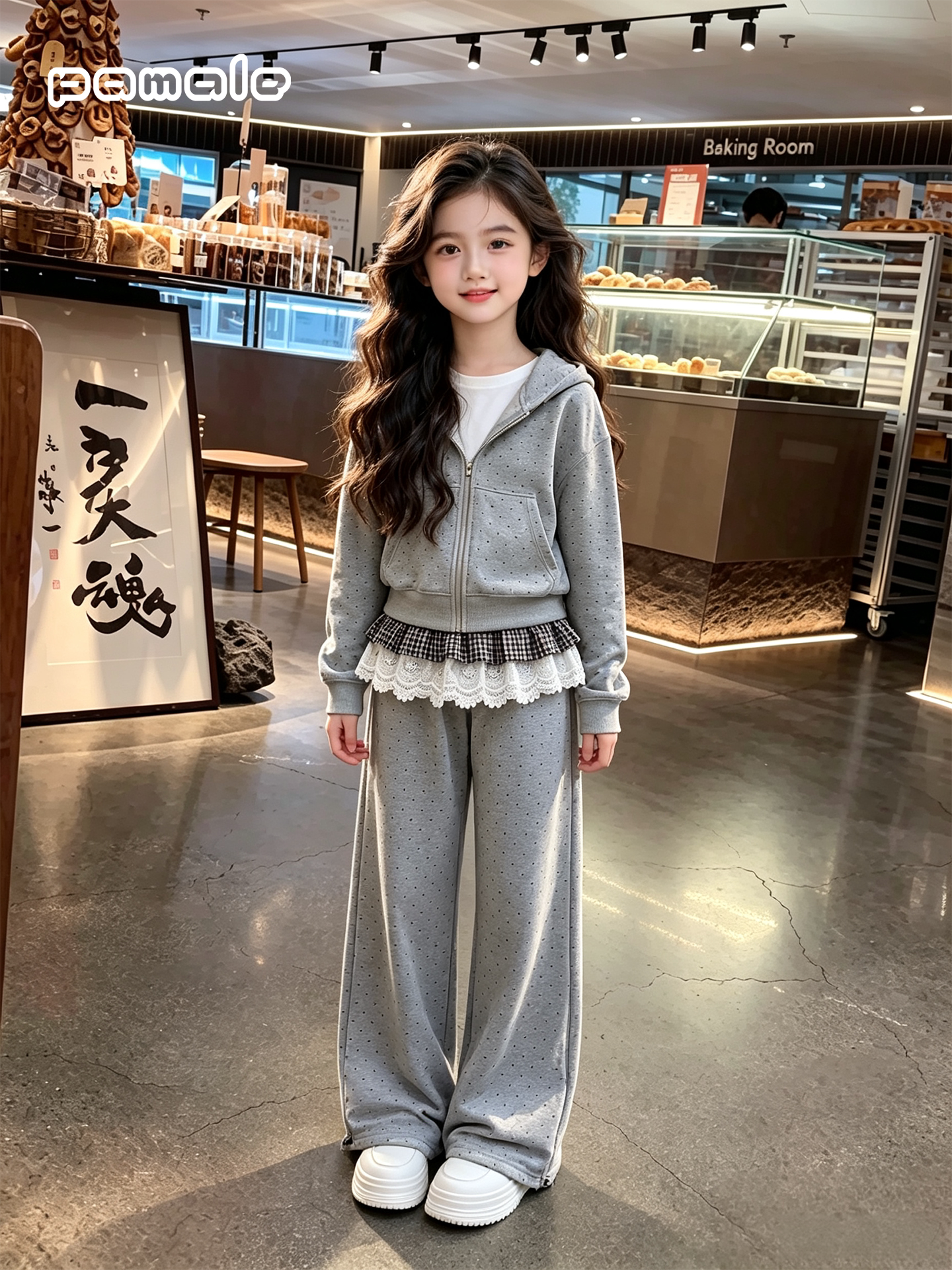 女童春秋装上衣套装2026新款女大童时尚波点外套休闲阔腿裤两件套 — 4