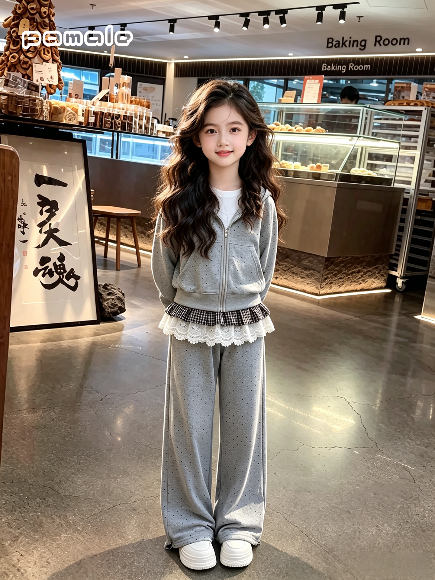 女童春秋装上衣套装2026新款女大童时尚波点外套休闲阔腿裤两件套 — 3