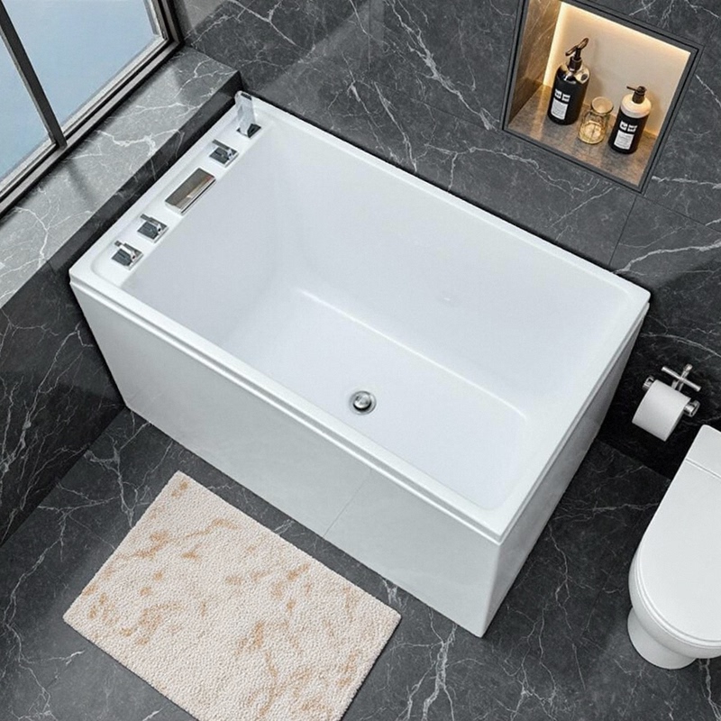 Acrylic Bathtub for Small Apartments, Japanese-Style Deep Soaking Mini Bathtub with Seat, Single-Person Square Integrated Hotel Bathtub 1m