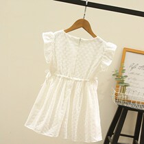 Summer girls dress children childrens net red hot summer dress foreign air Korean version of solid color embroidered skirt princess dress