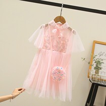 Summer girls dress childrens net red hot summer dress childrens trumpet sleeve Korean version of mesh princess skirt