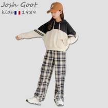 2021 New Girls Pants Tide Brand Spring and Autumn Casual Wide Leg Pants Kids Korean Edition Versatile Plaid Long Pants Autumn Wear