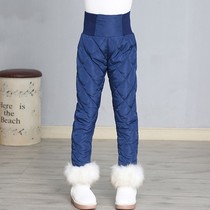 Childrens down pants are worn outside girls  middle and older childrens winter thickened white duck down casual fashion high-waisted cotton pants warm pants