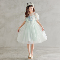 Summer girls dress childrens net red hot summer dress children Korean mesh sequin skirt princess skirt