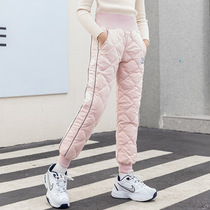 Childrens thick down pants Winter girls Middle-aged children and children wear high-waisted corsets to keep warm 90 white duck down pants