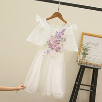 Summer girls foreign dress childrens childrens net red pop summer dress Korean embroidered mesh skirt princess dress