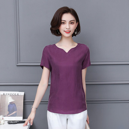 中年遮肚打底衫2018春夏季新款重磅真丝T恤女